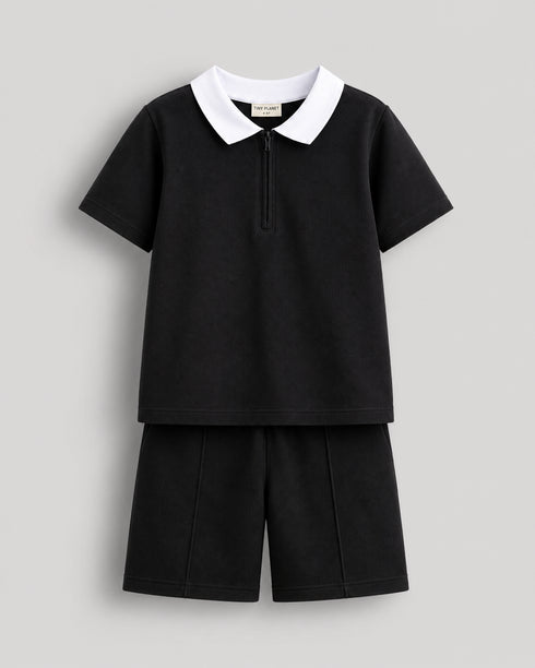 Classic Zip Polo Set (Black)