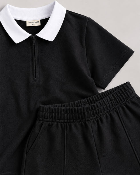 Classic Zip Polo Set (Black)