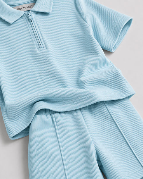 Classic Zip Polo Set (Mint Blue)