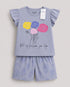 Frill Sleeves Passion Bloom Cotton Short Set (Lavender)