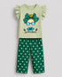 Frill Sleeves Polka Summer Time Cotton Trouser Set (Beige & Green)