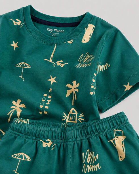 The Tropical Tide Cotton Short Set (Deep Green)