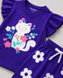 Frill Sleeves Kitty Bloom Cotton Trouser Sets (Dark Purple)