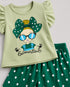 Frill Sleeves Polka Summer Time Cotton Trouser Set (Beige & Green)