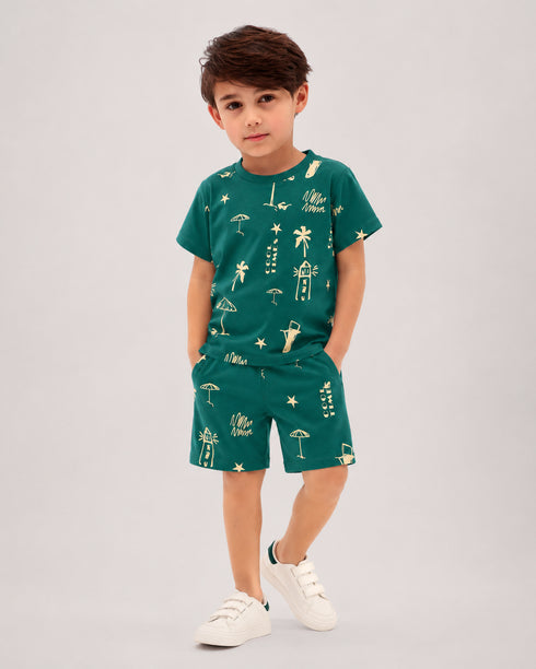 The Tropical Tide Cotton Short Set (Deep Green)