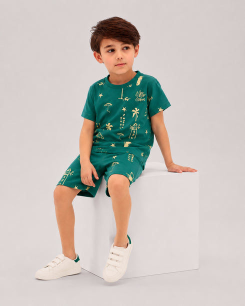 The Tropical Tide Cotton Short Set (Deep Green)