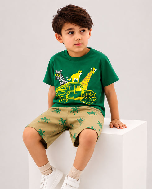 Zebra & Friends Cotton Short Set (Green & Beige)
