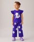Frill Sleeves Kitty Bloom Cotton Trouser Sets (Dark Purple)