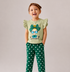 Frill Sleeves Polka Summer Time Cotton Trouser Set (Beige & Green)