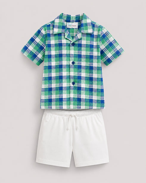 Classic Check Imported Cotton Short Set (Mint Sapphire & White)
