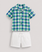 Classic Check Imported Cotton Short Set (Mint Sapphire & White)