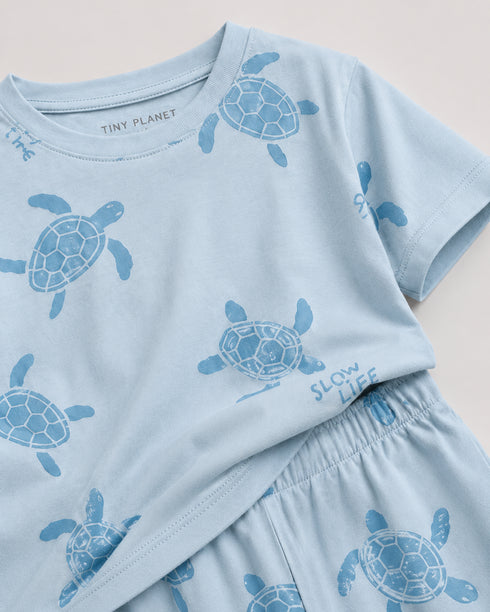 The Turtle Themed Cotton Short Set (Mist Blue)
