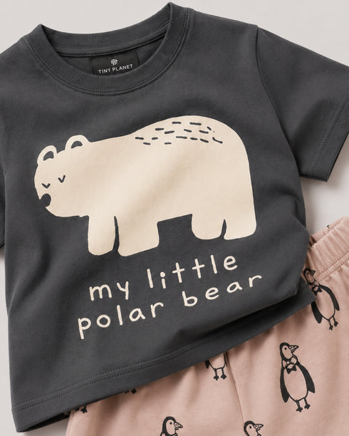 My Little Polar Bear Cotton Short Set (Charcoal Grey & Beige)