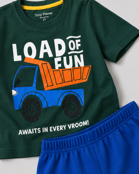 Load Of Fun Cotton Short Set (Dark Green & Royal Blue)