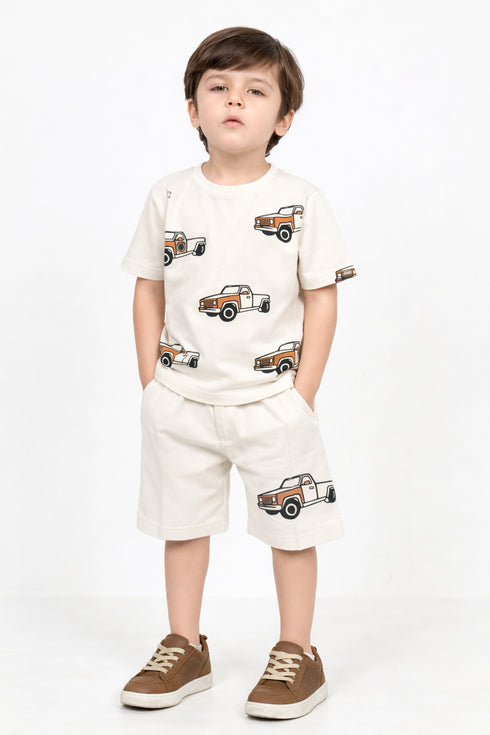 Little Roadster Cotton Short Set (Cream)
