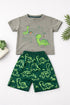 Neon Dino Squad Cotton Short Set (Moss grey & Forest Green)