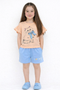 Frill Sleeves Kitty Charm Cotton Short Set (Peach & Sky Blue)