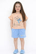 Frill Sleeves Kitty Charm Cotton Short Set (Peach & Sky Blue)