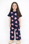 Frill Sleeves Heart Pop Cotton Trouser Set (Navy Blue)