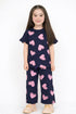 Frill Sleeves Heart Pop Cotton Trouser Set (Navy Blue)