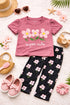 Frill Sleeves Super Cute Bloom Cotton Trouser (Pink & Black)