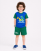 Dino World Cotton Short Set (Royal Blue & Dark Green)