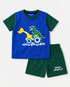 Dino World Cotton Short Set (Royal Blue & Dark Green)