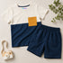 Tiny Colorblock Cotton Short Set (Beige & Navy)
