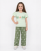 Frill Sleeves Blossom Bloom Cotton Trouser Set (Mint & Olive Green)