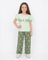 Frill Sleeves Blossom Bloom Cotton Trouser Set (Mint & Olive Green)