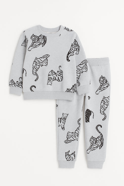 Tiger Themed Fleece Suit (Light Grey)