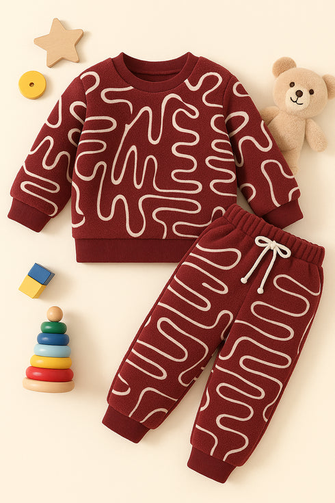 Mini Maze Themed Fleece Suit (Burgundy)