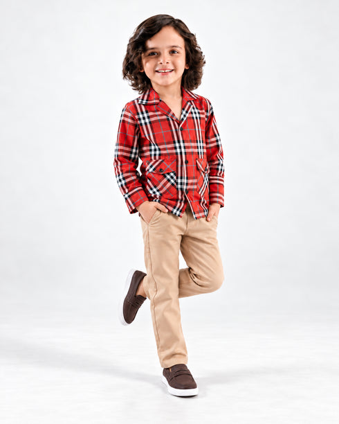 Classic Check Imported Cotton 2 Piece Set (Red & Beige)