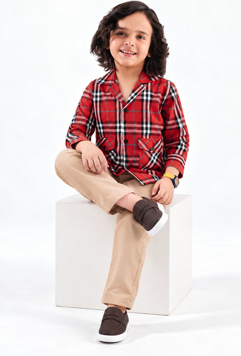 Classic Check Imported Cotton 2 Piece Set (Red & Beige)
