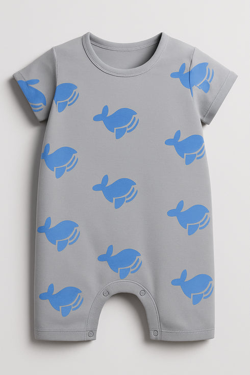 Lil' Whale Themed Cotton Romper (Soft Grey)