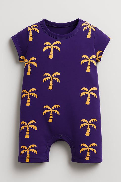 Palm Play Cotton Romper (Purple)