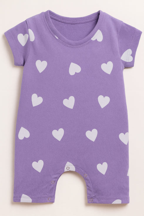 Heart Themed Cotton Romper (Light Purple)