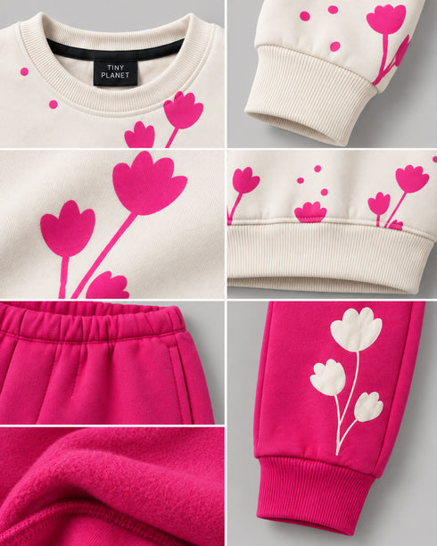 The Floral Bloom Fleece Suit (Off-White & Pink)