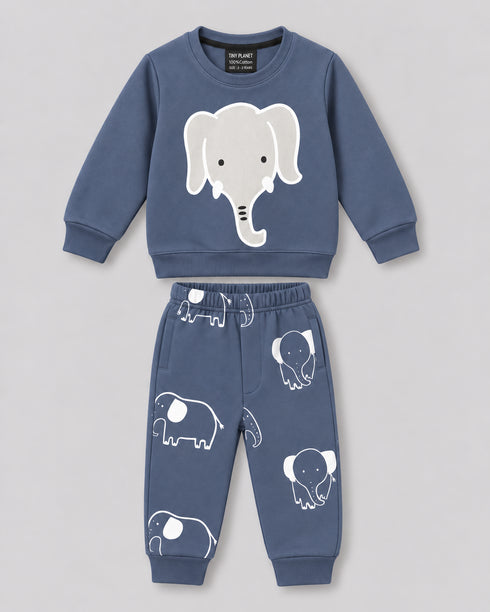 Little Elephant Themed Fleece Suit (Dusty Blue)