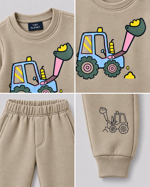 The Little Builder Fleece Suit (Beige)