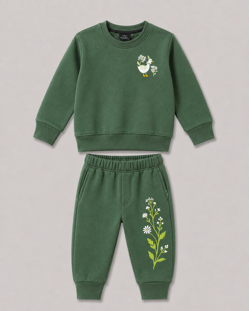 The Ducky Bloom Fleece Suit (Bottle Green)