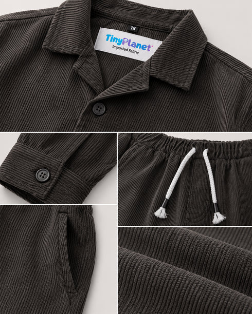 Imported Corduroy Button-Down 2 Piece Set (Black)
