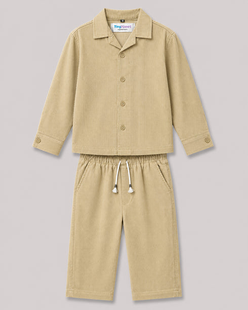 Imported Corduroy Button-Down 2 Piece Set (Beige)