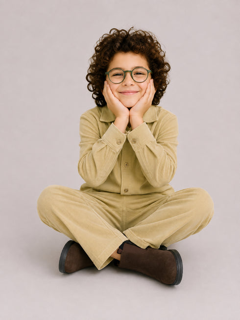Imported Corduroy Button-Down 2 Piece Set (Beige)