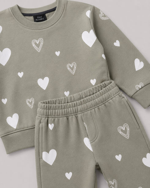 The Cute Hearts Fleece Suit (Grey Green)