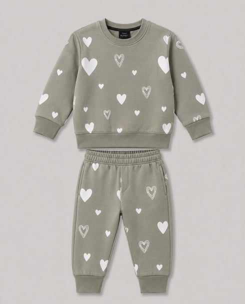 The Cute Hearts Fleece Suit (Grey Green)