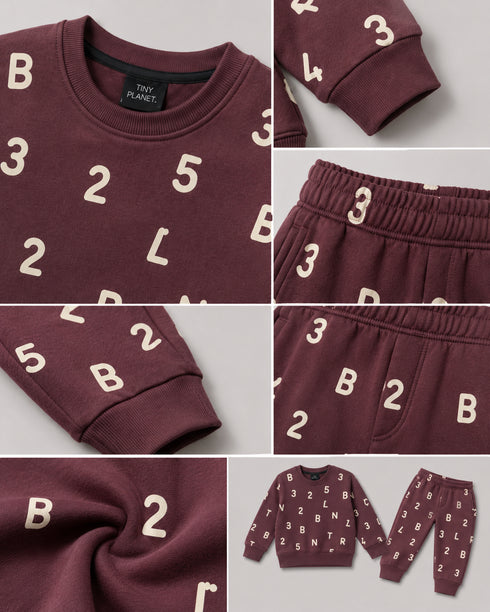 Alphatbet & Numbers Themed Fleece Suit (Maroon Brown)