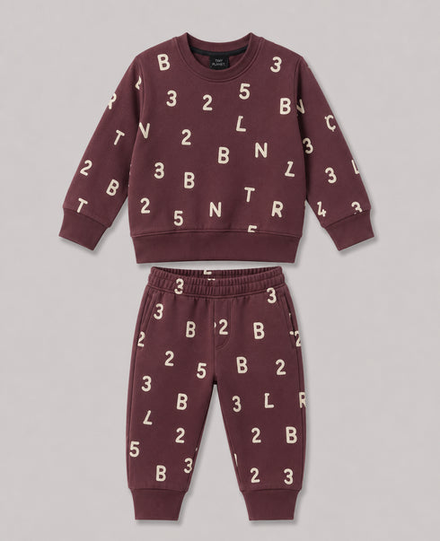 Alphatbet & Numbers Themed Fleece Suit (Maroon Brown)