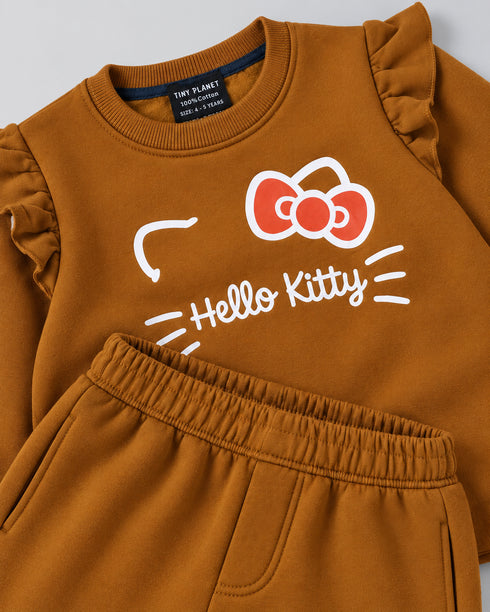 Frill Sleeves Honey Kitty Fleece Suit (Mustard Brown)