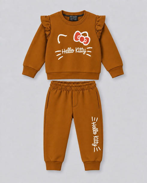 Frill Sleeves Honey Kitty Fleece Suit (Mustard Brown)